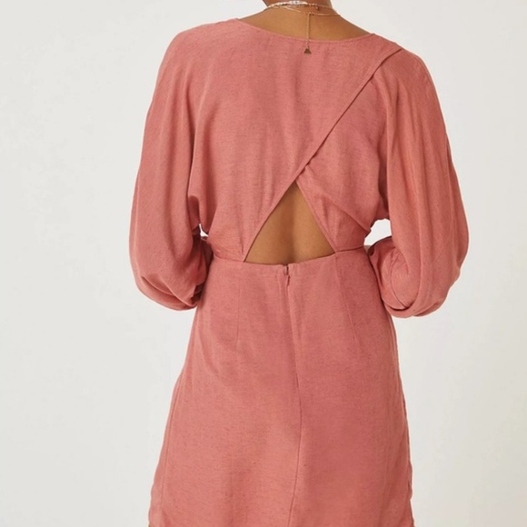 Anthropologie Tie-Front Wrap Mini Linen Dress- Size 0 - Picture 3 of 4